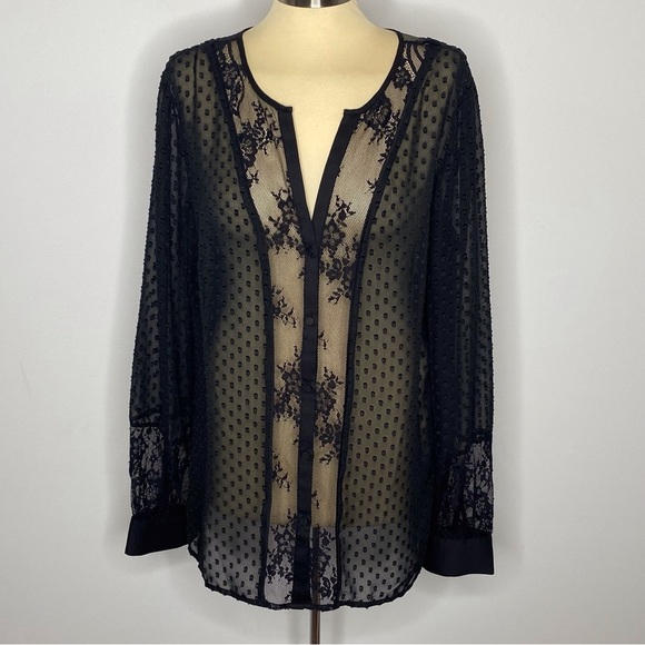 Ann Taylor Black Lace Swiss Dot Blouse - Picture 2 of 10